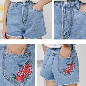 Embroidered High Waisted Jean Shorts 🌺